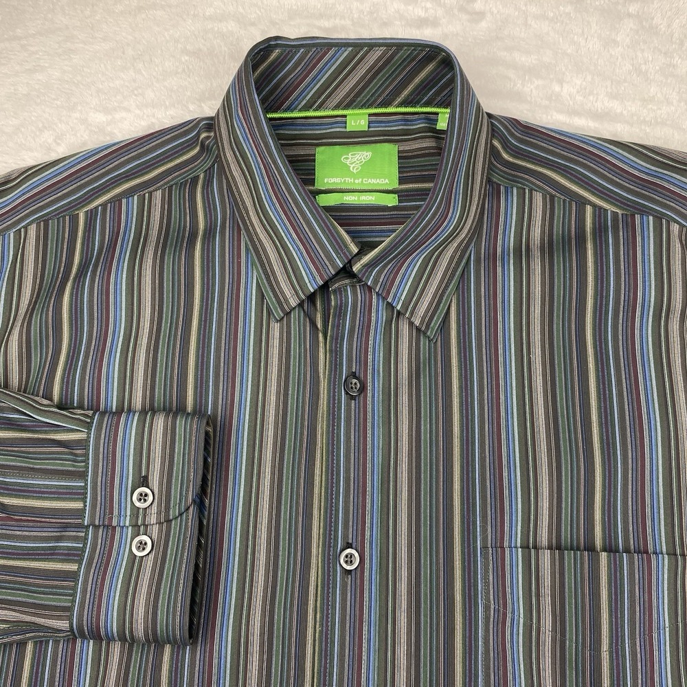 Forsyth of Canada Mens L Multicolor Stripe Dress Shirt Regular Fit No Iron